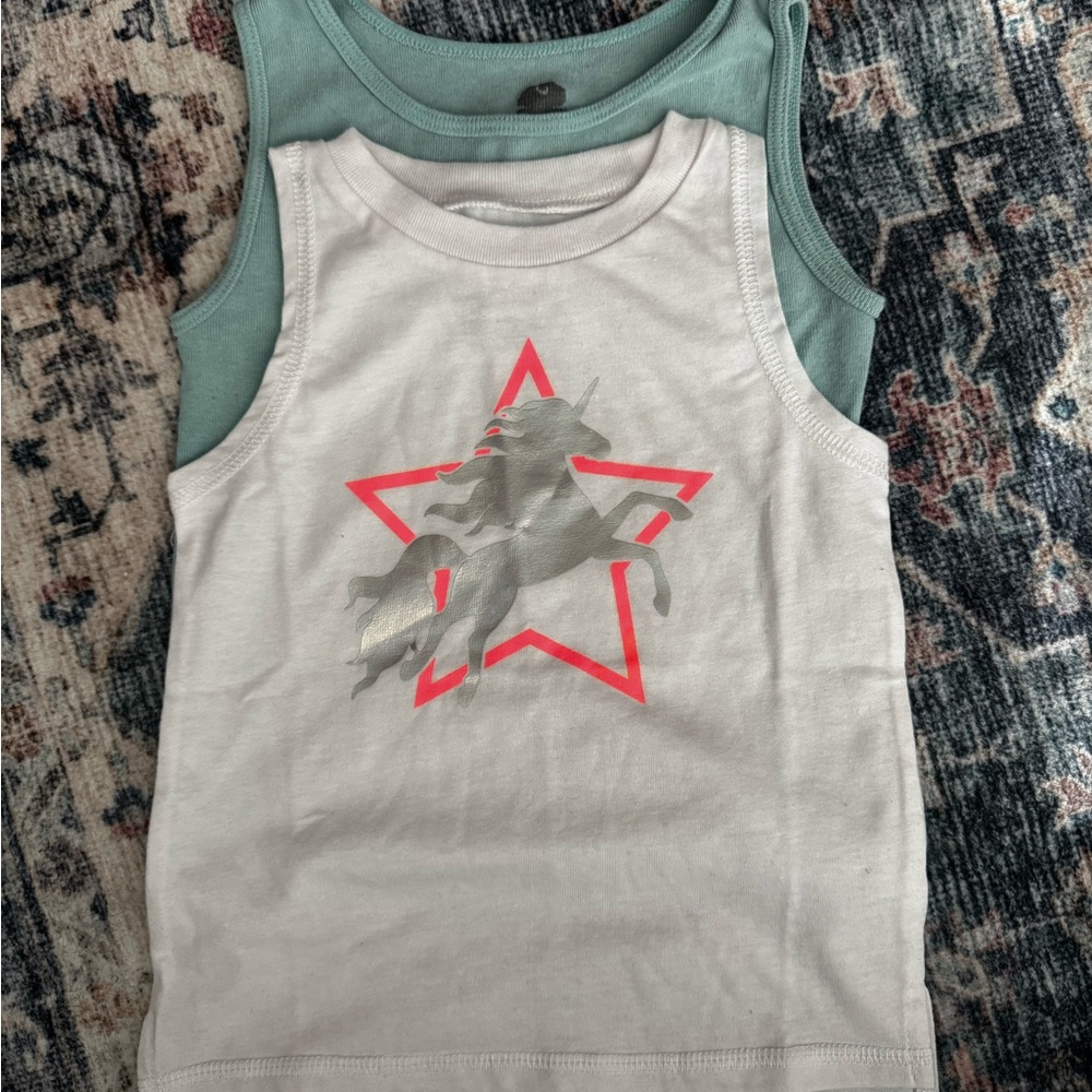 2/$5- Okie Dokie Unicorn Star Tank Top - White and Pink & baby blue tank